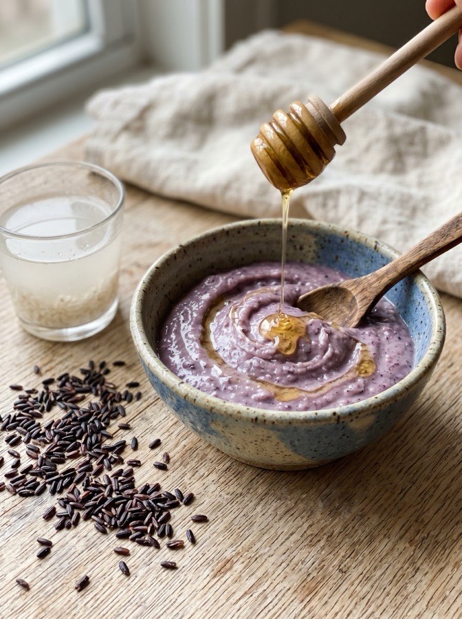 Preparación cosmética de arroz morado y miel
